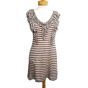 SALE Anthropologie Leifsdottir Sleeveless Dress Stripe Raw Edge Ruffles V-Neck M